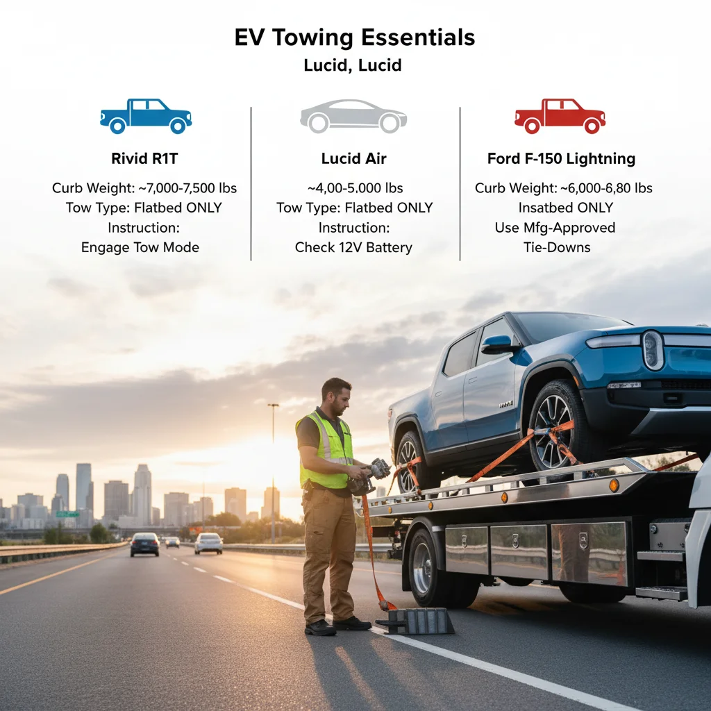 Step-by-step infographic showing how to safely tow an electric vehicle in San Diego