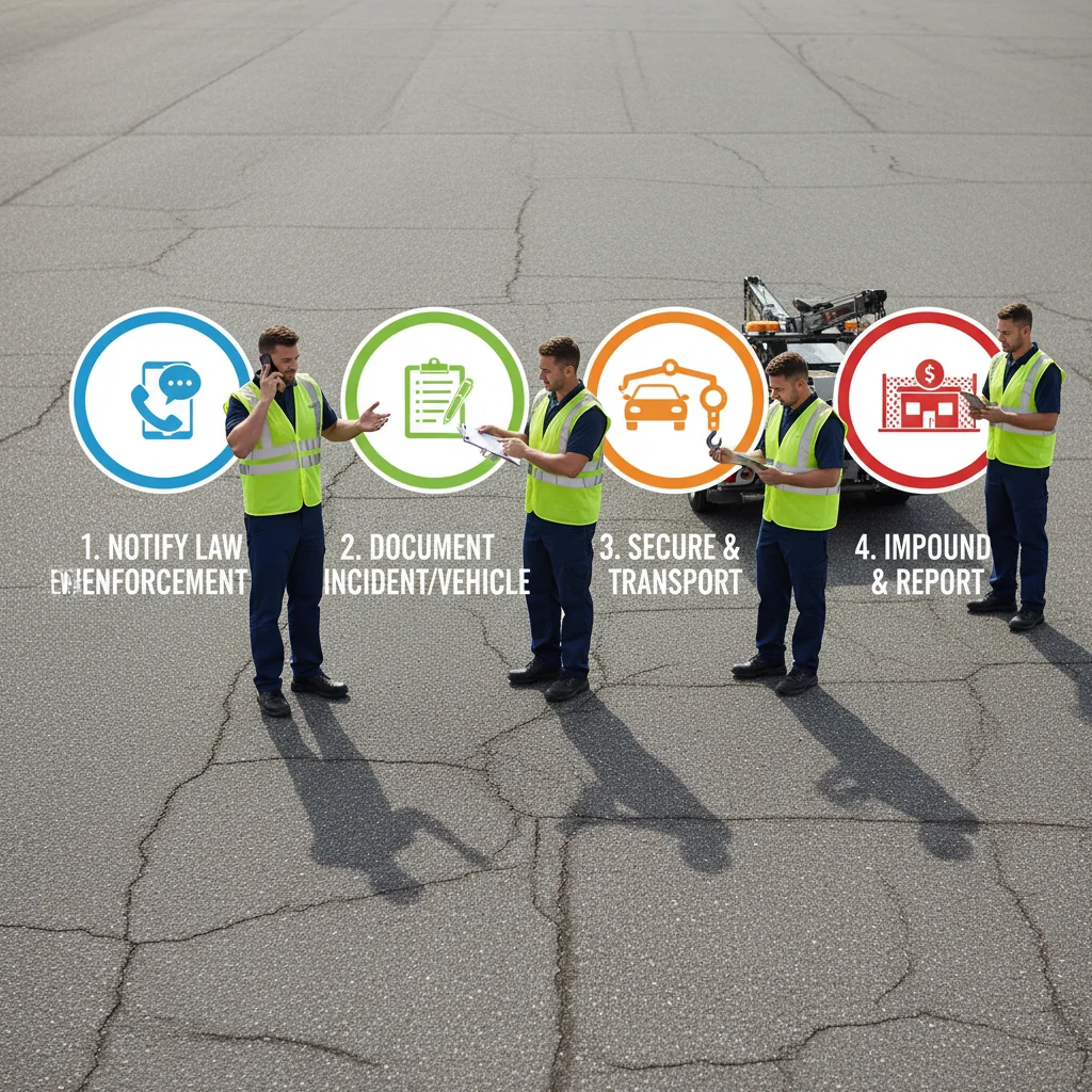 An infographic-style breakdown of the 4 key steps for a legal tow, using simple icons and text.